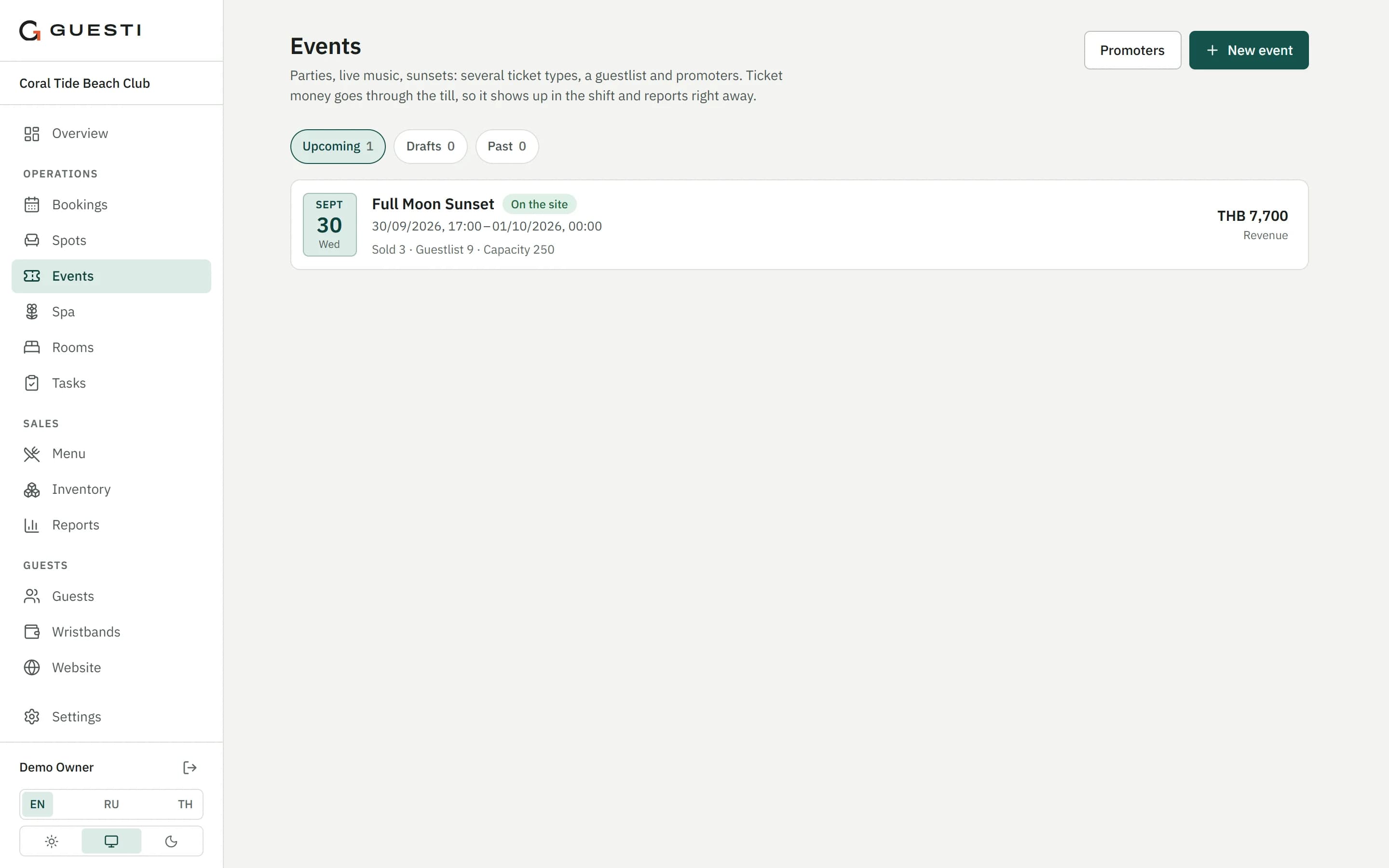 Events and tickets in Guesti
