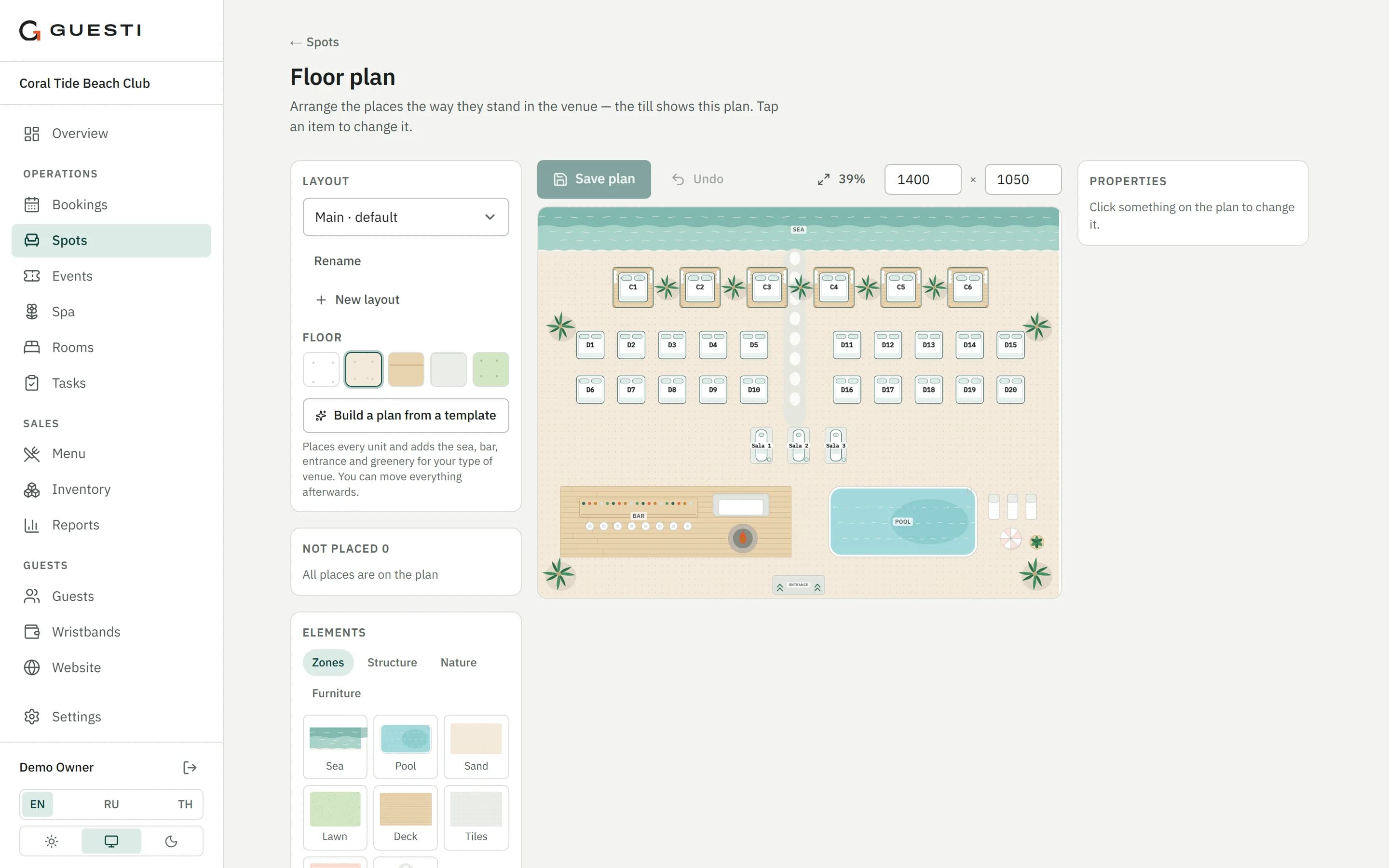 Floor plan editor in Guesti